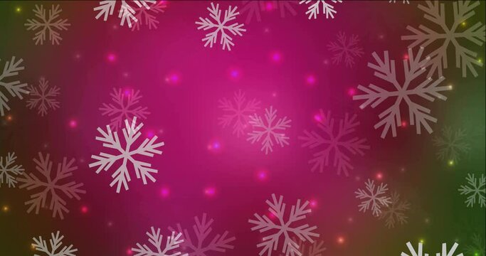4K looping dark pink, green animated video in celebration style. Quality abstract video with colorful Christmas symbols. Clip for holyday commercials. 4096 x 2160, 30 fps.