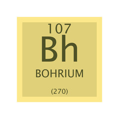 Bh Bohrium Transition metal Chemical Element Periodic Table. Simple flat square vector illustration, simple clean style Icon with molar mass and atomic number for Lab, science or chemistry class.