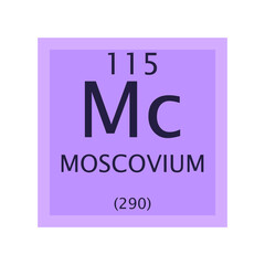 Mc Moscovium  Chemical Element Periodic Table. Simple flat square vector illustration, simple clean style Icon with molar mass and atomic number for Lab, science or chemistry class.