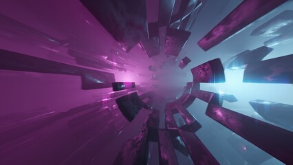 Abstract Cinematic Cyberspace Tunnel Machine Space Sci-fi 3d render loop