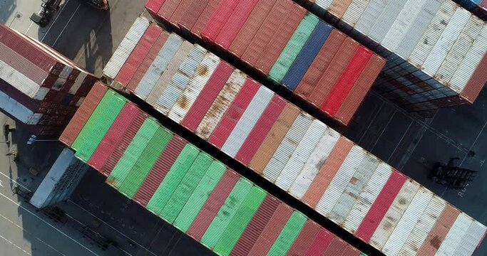 Aerial footage of sea freight containers in Yantian port in shenzhen city, China