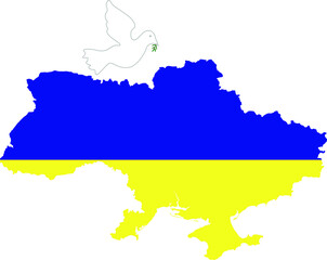 Fototapeta premium Map of Ukraine with national flag and dove of peace