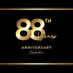 88 years anniversary celebration. Anniversary logo with golden color isolated on black background, vector design for celebration, invitation card, greeting card, and banner
