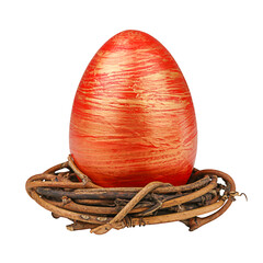 Easter egg  lie in a nest isolated on white background. Happy Easter holiday. Minimal concept for Easter.