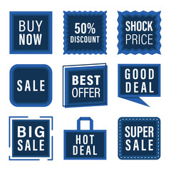 Set of square sale tags, promotion sign labels, vector marketing badges collection.