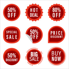 Set of circle sale tags, promotion sign labels, vector marketing badges collection.