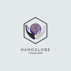 hand globe logo design template for brand or company and other