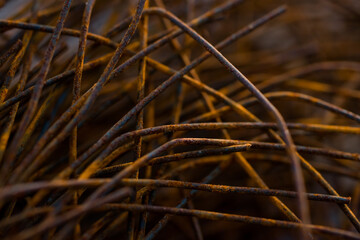 armature rusty rods for building a house in a house under construction