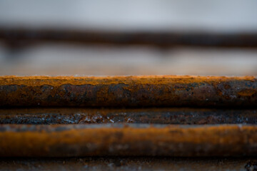 armature rusty rods for building a house in a house under construction