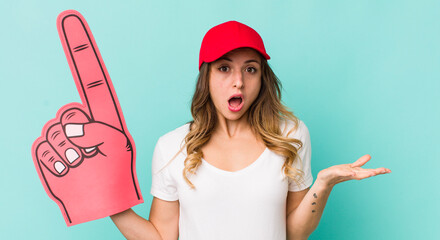 pretty woman amazed, shocked and astonished with an unbelievable surprise