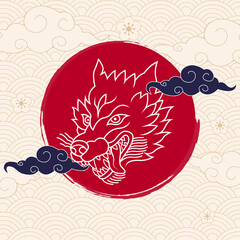 wolf head vector with japanese theme