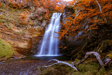 Waterfall in Autumn season in Ushuaia, Patagonia