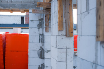 aerated blocks in a house under construction white large with cement with sky concrete floor