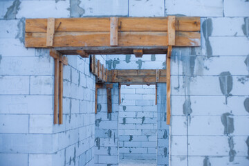 aerated blocks in a house under construction white large with cement with sky concrete floor