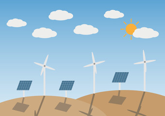 Vector illustration clean energy concept, save environment with clean energy, clean energy by solar and wind, save the world, green world and no pollution 