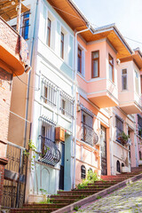 Fototapeta na wymiar Colorful Houses in old city Balat. Balat is popular touristic destination in Istanbul