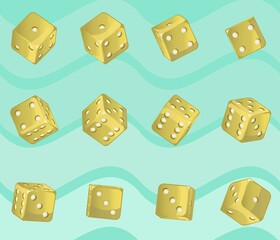 Sprites Of A Spinning Golden Dice. Animation Of A Golden Dice Spinning