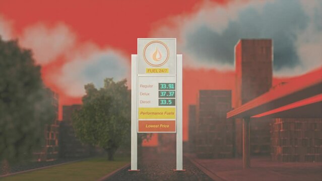 Record-High Gas Prices and Rising. Background becoming red - symbolizing crisis concept - 3D Animation