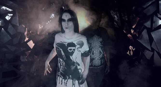 the sorceress stands in the smoke. voodoo rite