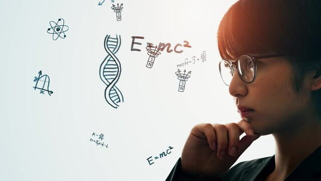 考える女性　科学　教育　勉強　学習