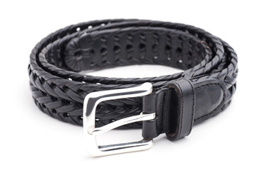 black braided leather belt isolated on white background.
