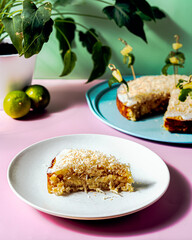 Pina colada cake with a slice