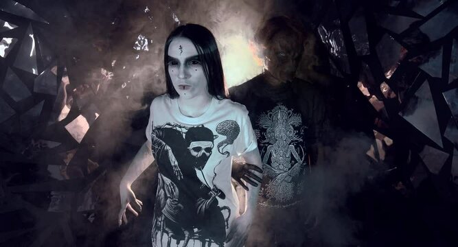 the sorceress stands in the smoke. voodoo rite