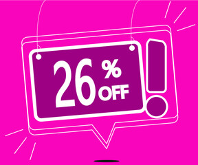 Special offer 26% off. Vector for sales in pink color