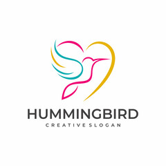 hummingbird logo design vector with full line and color styles