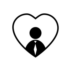 Flat icon with man in heart icon. Love symbol. Businessman manager employee. Vector illustration. stock image.