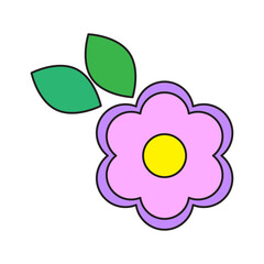 cartoon purple flower in beautiful style. Funny illustration. Vector illustration. stock image. 