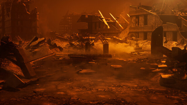 Bombed Structures form a Destroyed City environment. Warfare concept.