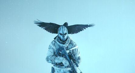 fighter with a crossbow and a raven, Apocalypse,