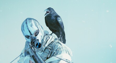 fighter with a crossbow and a raven