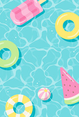 summer vector background with pool floats in water for banners, cards, flyers, social media wallpapers, etc.