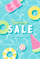 summer vector background with pool floats in water for banners, cards, flyers, social media wallpapers, etc.