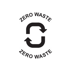 Zero waste label icon in black flat glyph, filled style isolated on white background