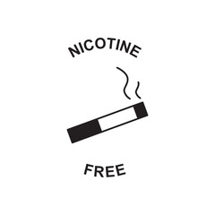 Nicotine free label icon in black flat glyph, filled style isolated on white background