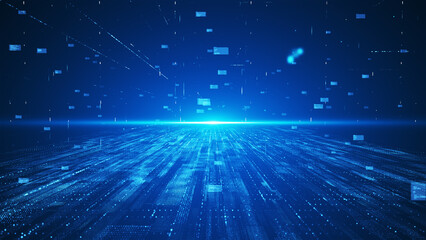 Blue technology background, network data traversal, Internet digital security concept