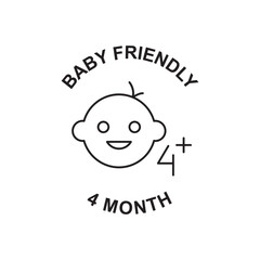 4 months baby, baby friendly label icon in black line style icon, style isolated on white background