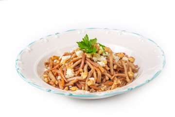 Turkish Noodle - Eriste with cheese, walnuts and parsley.