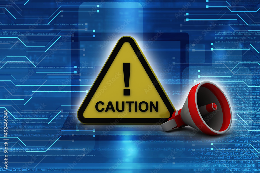Poster 3d rendering megaphones with exclamation mark