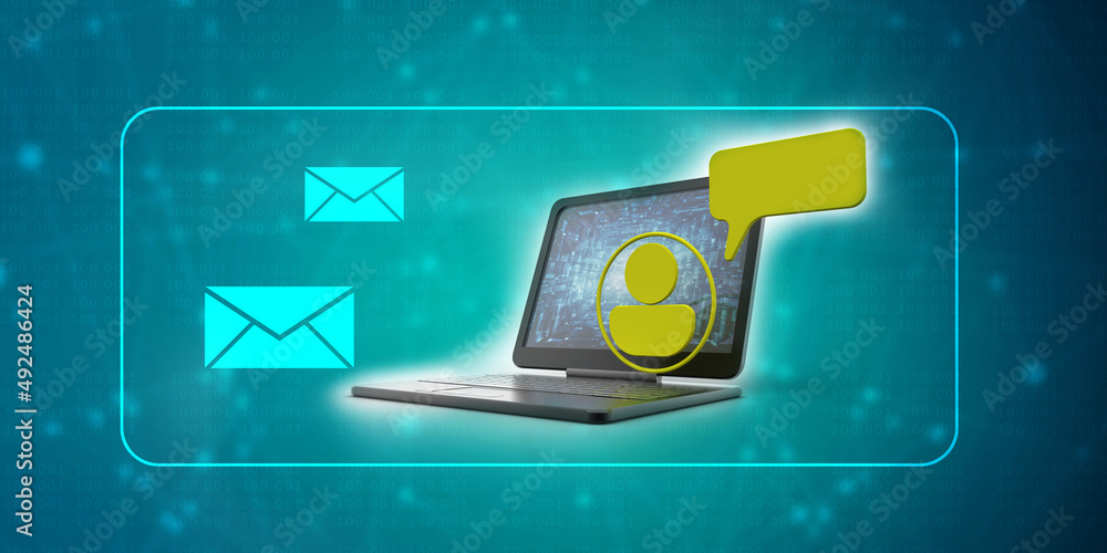 Poster 3d rendering two chat box in laptop