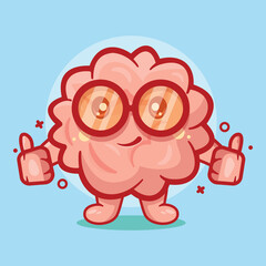 funny brain character mascot with thumb up hand gesture isolated cartoon in flat style design 