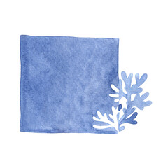 Coral reef royal blue rectangle banner watercolor for decoration on sea and summer holiday concept.