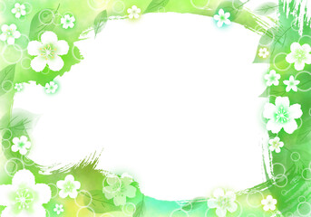 Bright green hand painting with blank space or flower painting graphic set in green on a spring day.