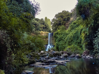 waterfall of dañicalqui estuary in the region of Ñuble, Chile, 
this waterfall is in a forest and...