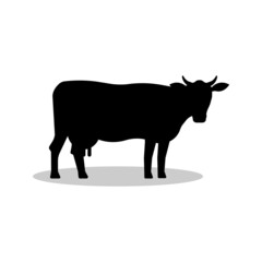 Black cow silhouette isolated on white background illustration 