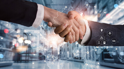 Smart logistics and transportation. Handshake for successful of investment deal teamwork and...
