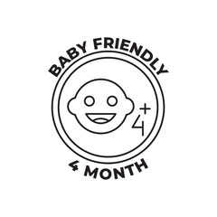 4 months baby, baby friendly label icon in black line style icon, style isolated on white background